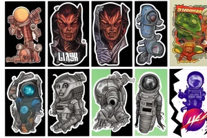 full sleeve, Sci-fi pulp comic cover art style, aliens, scene, full sleeve, full color, spaceman, martian, mars attacks, battle, space, colorful tattoo idea