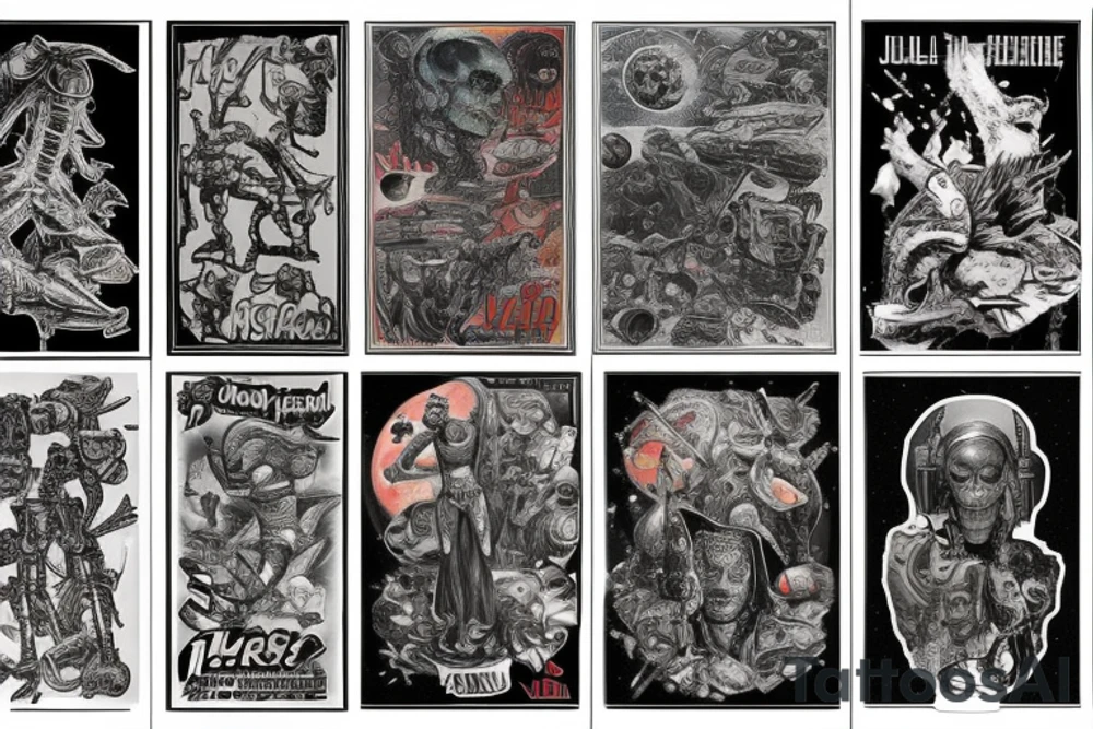 full sleeve, Sci-fi art style, full scene, full sleeve, full color, mars attacks, battle, colorful tattoo idea