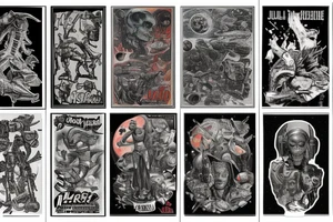 full sleeve, Sci-fi art style, full scene, full sleeve, full color, mars attacks, battle, colorful tattoo idea