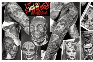 full sleeve, Sci-fi art style, full scene, full sleeve, full color, mars attacks, battle, colorful tattoo idea