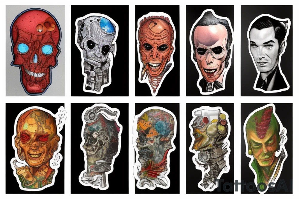 full sleeve, Sci-fi art style, full scene, full sleeve, full color, mars attacks, fight, colorful tattoo idea