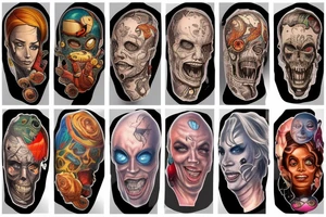 full sleeve, Sci-fi art style, full scene, full sleeve, full color, mars attacks, fight, colorful tattoo idea