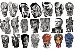 full sleeve, Sci-fi art style, full scene, full sleeve, full color, mars attacks, fight, colorful tattoo idea