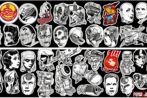 full sleeve, Sci-fi pulp art style, full scene, full sleeve, full color, spaceman, war, colorful, 1960's, retro tattoo idea