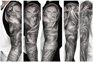 full sleeve, sci-fi, pulp, color tattoo idea