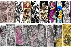 full sleeve, colorful cover art, brutish monsters, space heroes, and the scantily-clad damsel in distress. tattoo idea