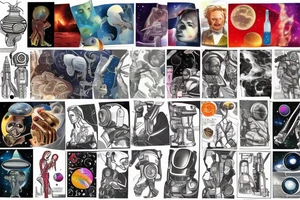 full sleeve, space heroes, pulp Science fiction, color tattoo idea