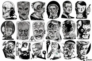 full sleeve, space heroes, pulp Science fiction, color, tattoo idea