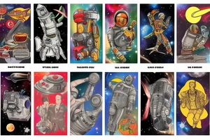 full sleeve, retro space heroes, pulp, Science fiction, color, tattoo idea