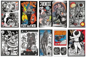 full sleeve, retro space heroes, pulp, Science fiction, color, tattoo idea