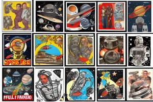 full sleeve, retro space heroes, pulp, Science fiction, color, tattoo idea
