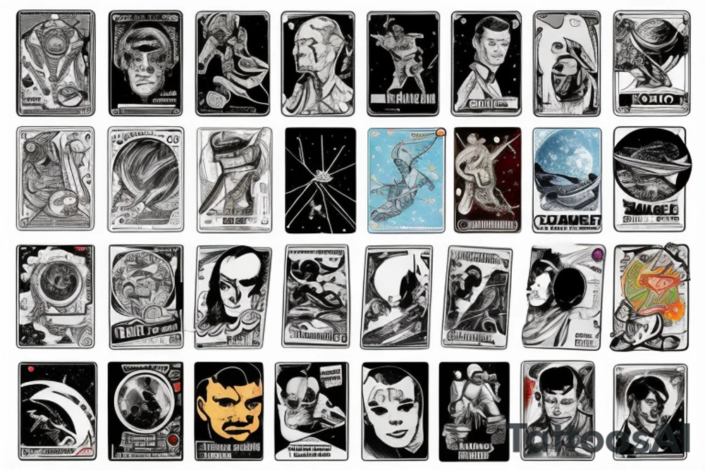 full sleeve, retro space heroes, pulp, Science fiction, color, tattoo idea