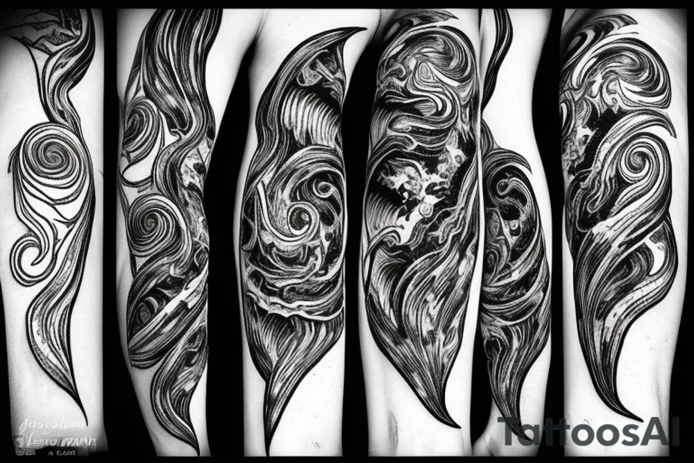 A long tornado with lightings and souls. tattoo idea