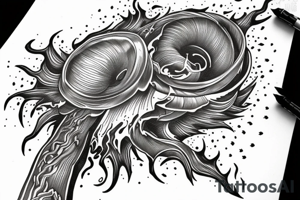 A long tornado with lightings and souls. tattoo idea