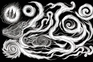 A long tornado with lightings and souls. tattoo idea