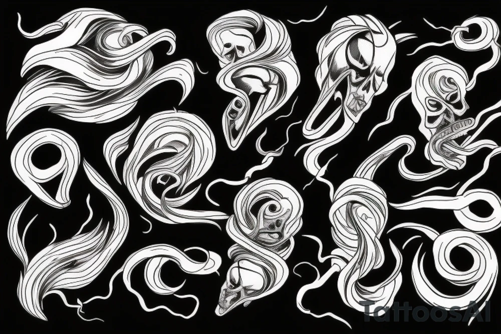 A long tornado with lightings and souls. tattoo idea