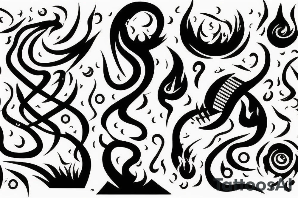 A long tornado with lightings and souls. tattoo idea
