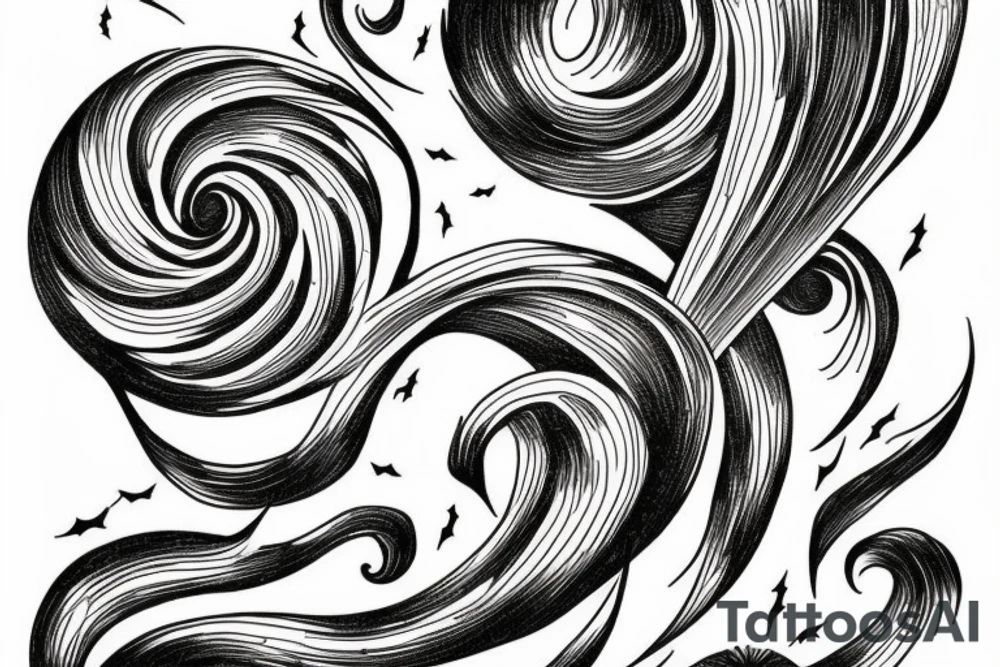 A long tornado with lightings and souls. tattoo idea