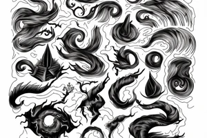 A long tornado with lightings and souls. tattoo idea