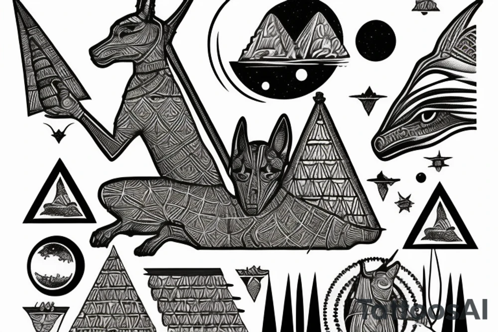 Anubis with the pyramids and the moon tattoo idea