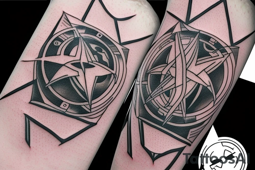 star trek communicator badge over atom symbol tattoo idea