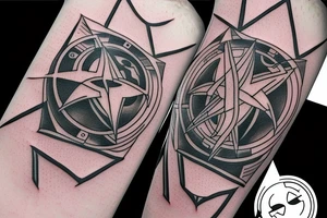 star trek communicator badge over atom symbol tattoo idea