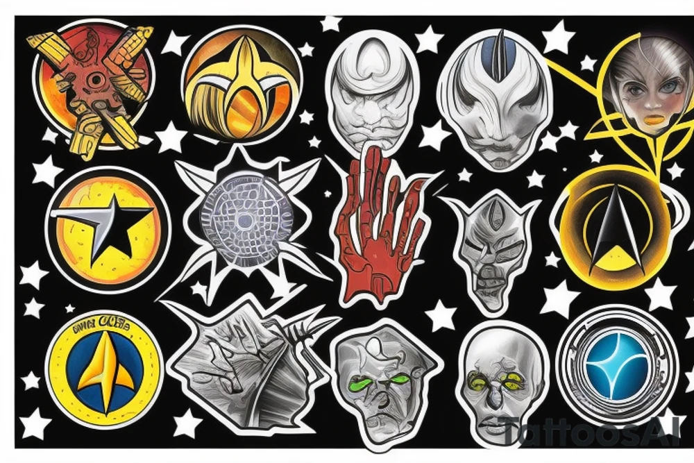 star trek badge over atom tattoo idea