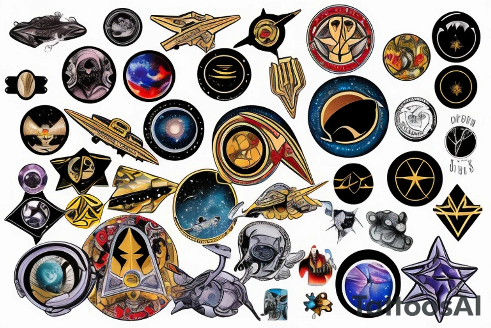 star trek badge over atom tattoo idea
