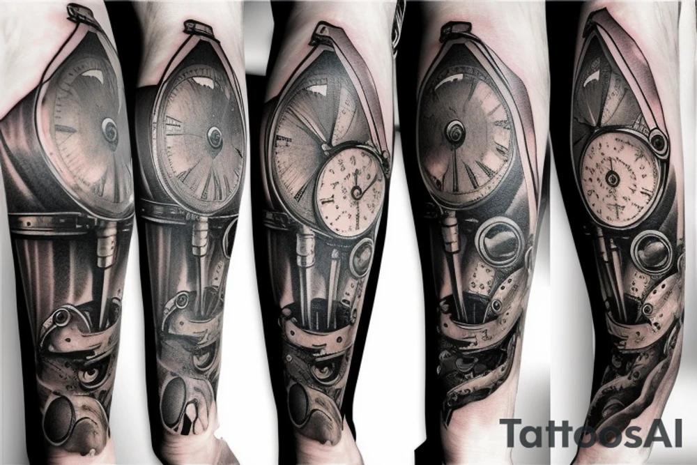 science clockwork sword sleeve tattoo idea
