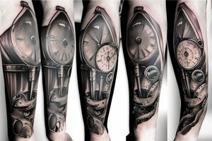 science clockwork sword sleeve tattoo idea
