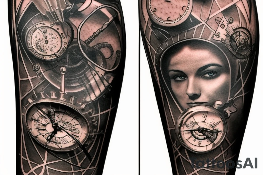 science clockwork sword sleeve tattoo idea