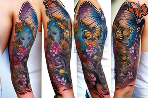 time clockwork butterfly sleeve tattoo idea