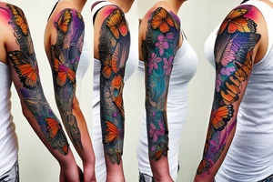 time clockwork butterfly sleeve tattoo idea