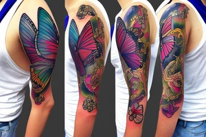time clockwork butterfly sleeve tattoo idea