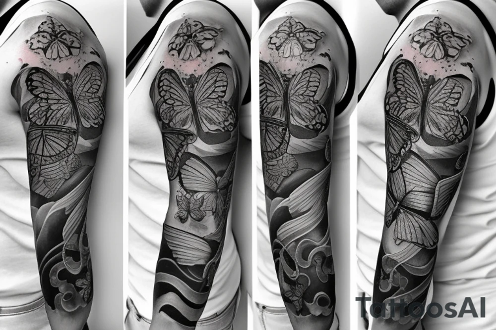time clockwork butterfly sleeve tattoo idea