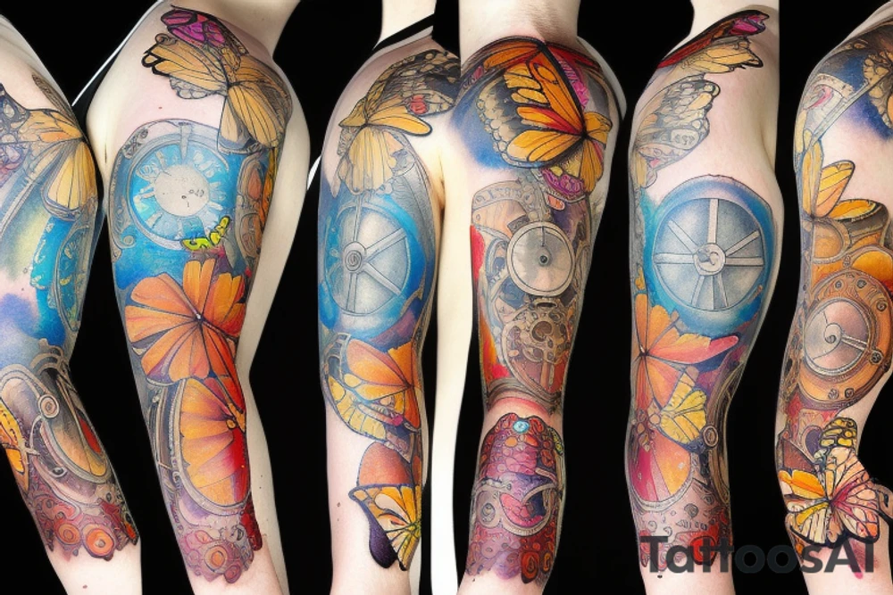 clockwork butterfly sleeve tattoo idea