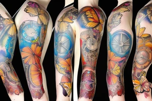 clockwork butterfly sleeve tattoo idea