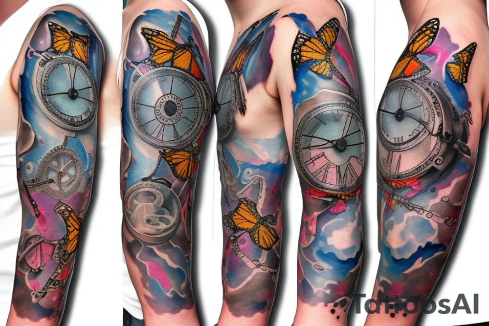 clockwork butterfly sleeve tattoo idea
