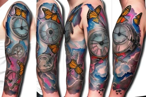 clockwork butterfly sleeve tattoo idea