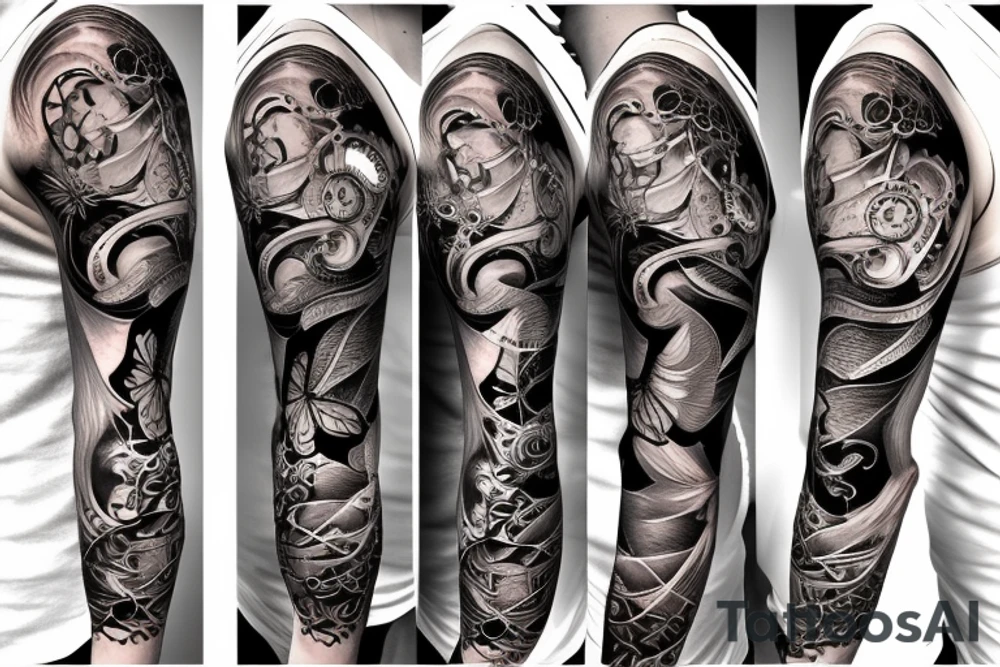 clockwork butterfly sleeve tattoo idea