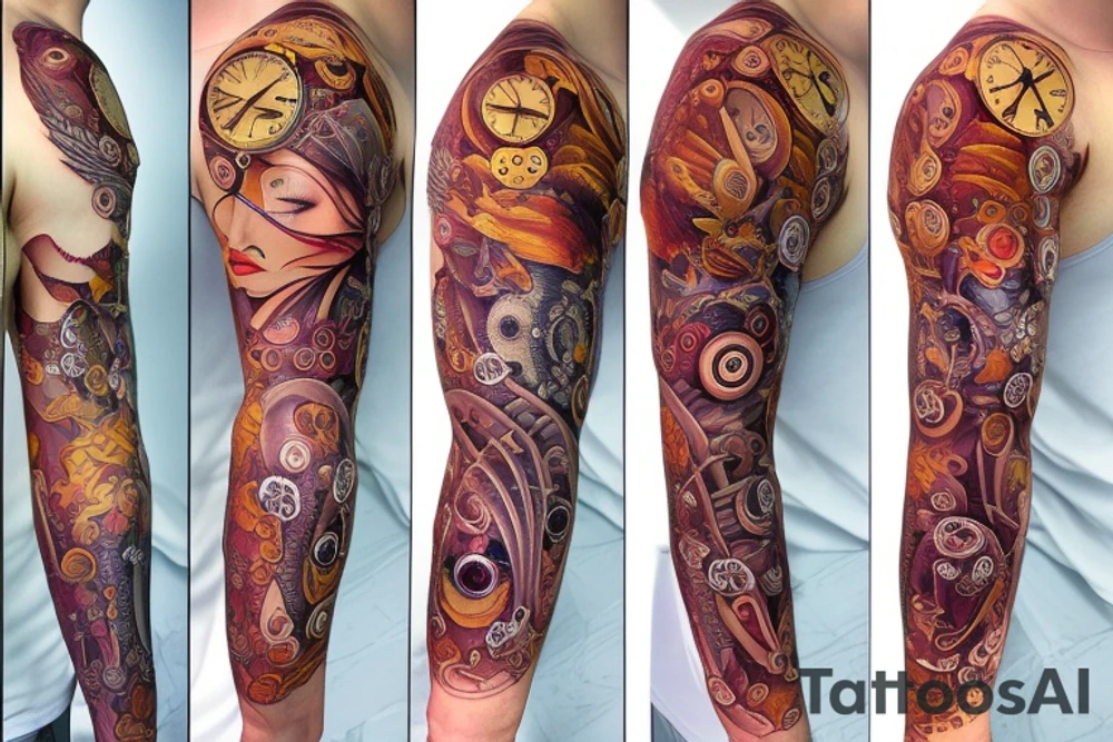 clockwork butterfly sleeve tattoo idea