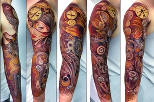 clockwork butterfly sleeve tattoo idea