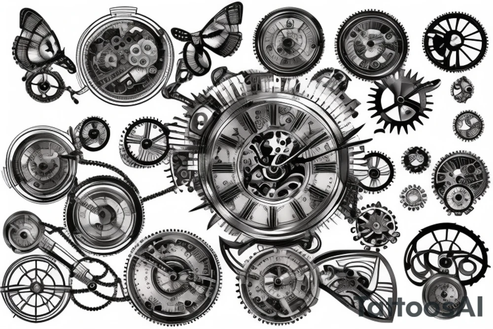 clockwork cogs electricity butterfly tattoo idea