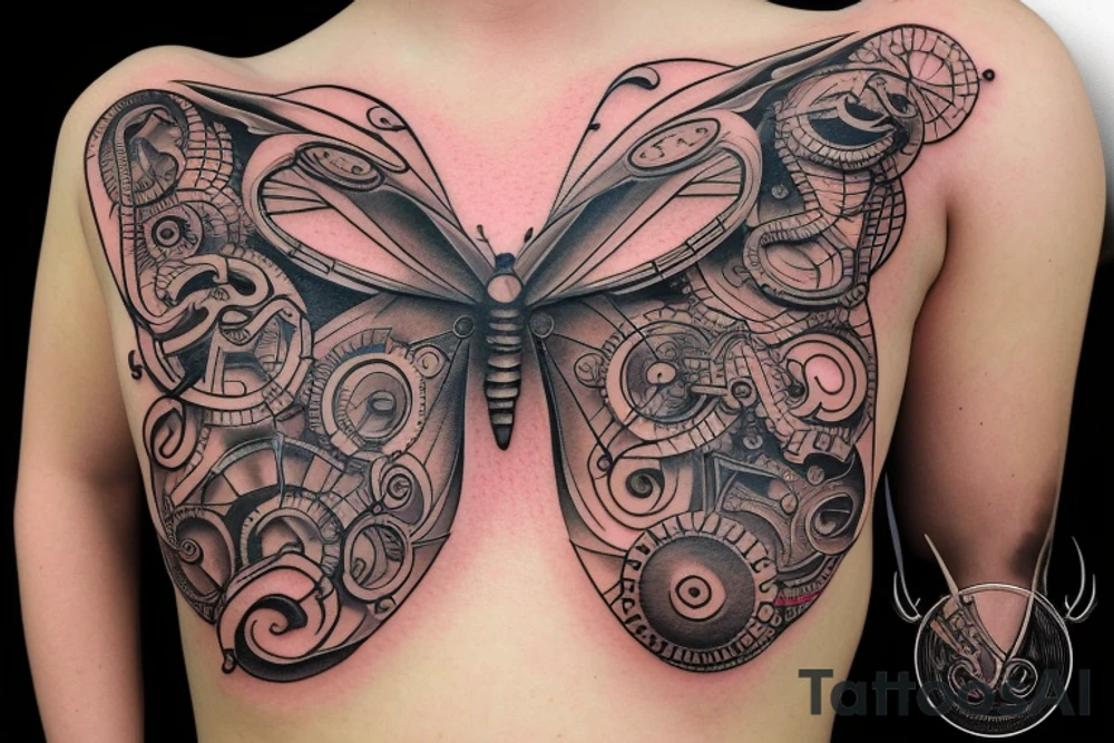 cogs electricity butterfly tattoo idea