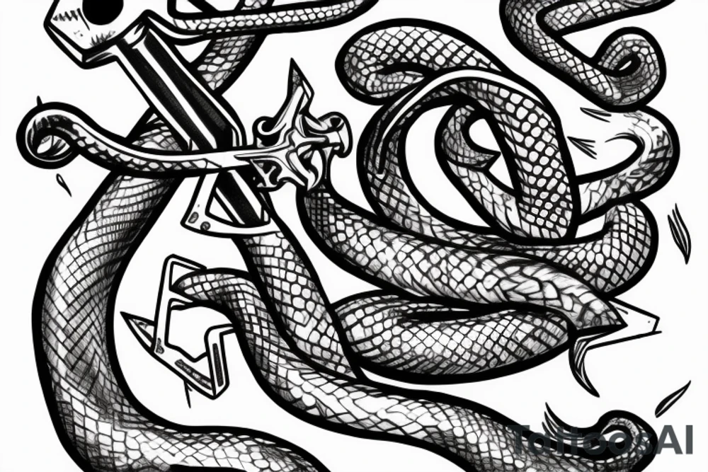 evil snake with a wrench tattoo idea