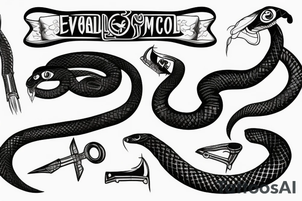 evil snake with a wrench tattoo idea