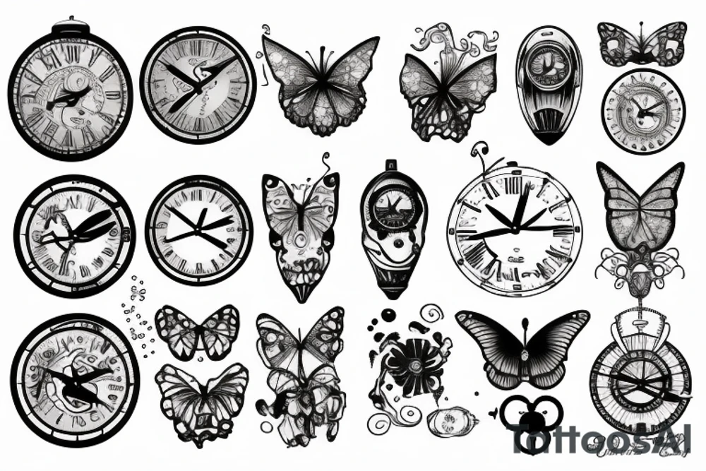 clocks atomic butterfly tattoo idea