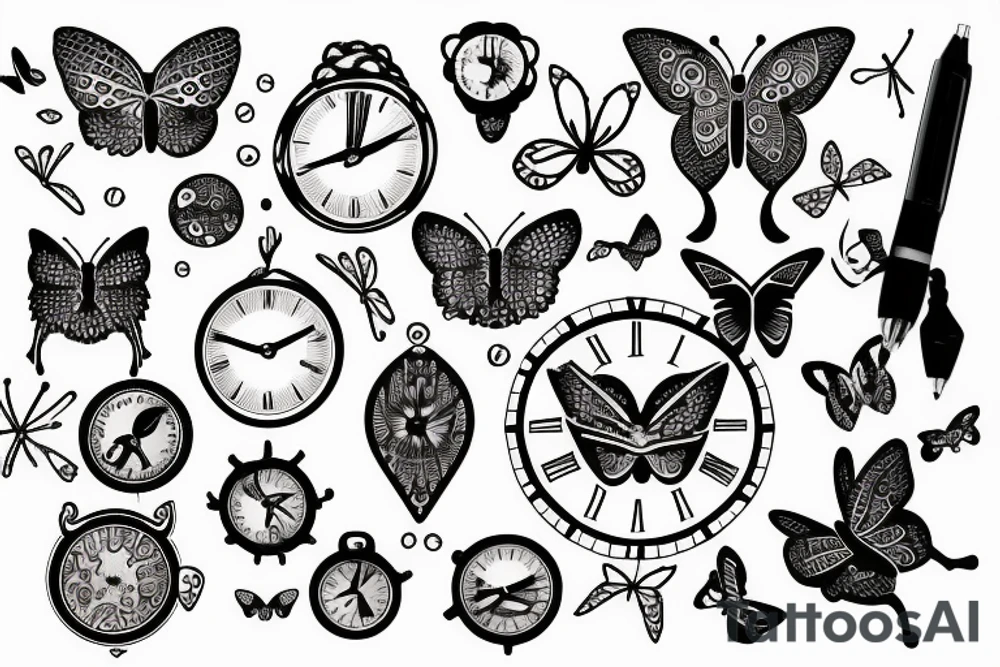 clocks atomic butterfly tattoo idea