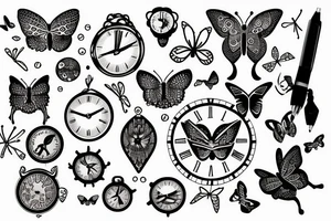 clocks atomic butterfly tattoo idea