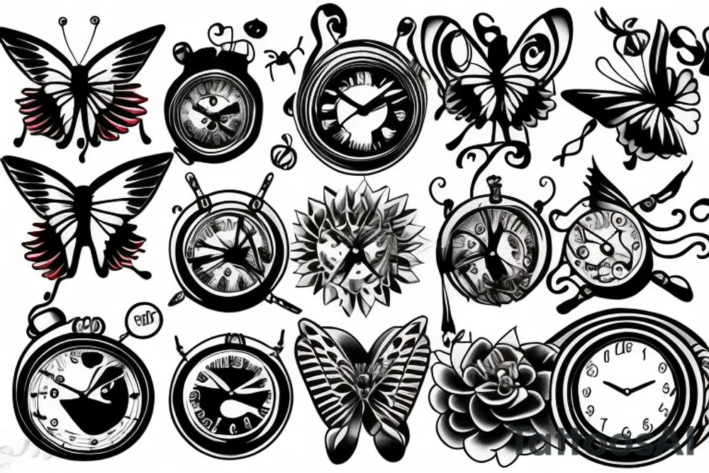 clocks atomic butterfly tattoo idea